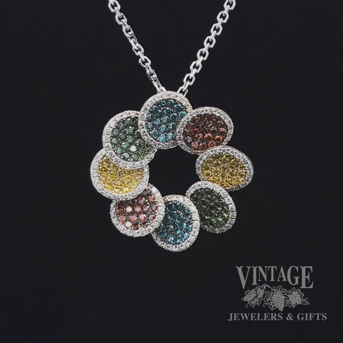 Multi colored diamond pave circular pendant video