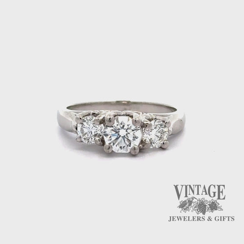 Three stone diamond decagon brilliant cut platinum ring video