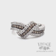 Knot Multi-Row White and Chocolate Diamond 14k White Gold Ring Video