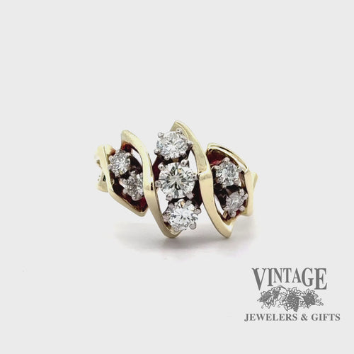 Revolving video of 14ky gold .88ctw diamond freeform diagonal design cluster ring .88ctw diamond freeform cluster ring