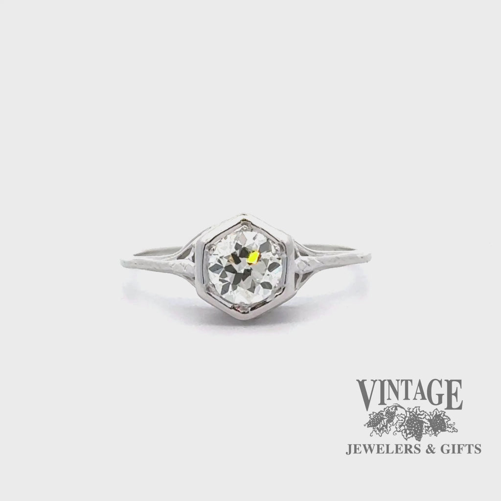 Revolving video of 18k white gold Antique Filigree .50ct Old European Cut natural diamond ring