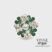 Emerald and diamond spiral cluster 14ky gold ring video