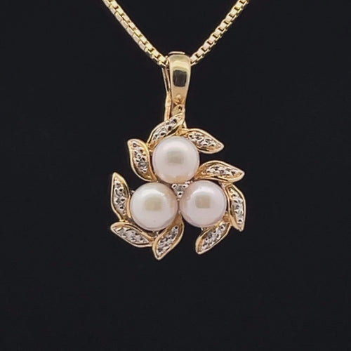 14k Vintage pearl leaf pendant video