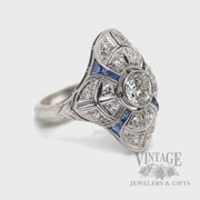 Antique Sapphire and Diamond Platinum Ring Video