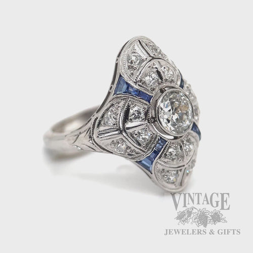 Antique Sapphire and Diamond Platinum Ring Video