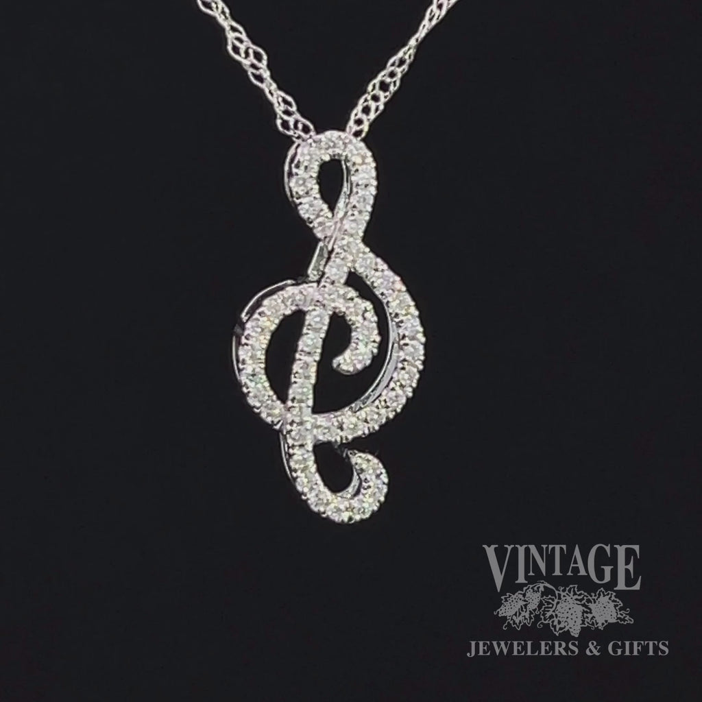 Music note 14 karat white gold and diamond necklace video