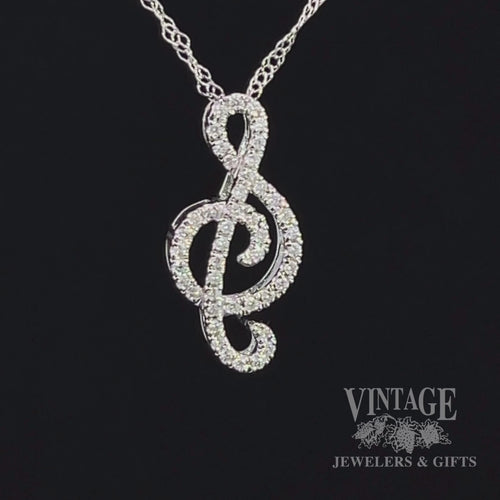 Music note 14 karat white gold and diamond necklace video