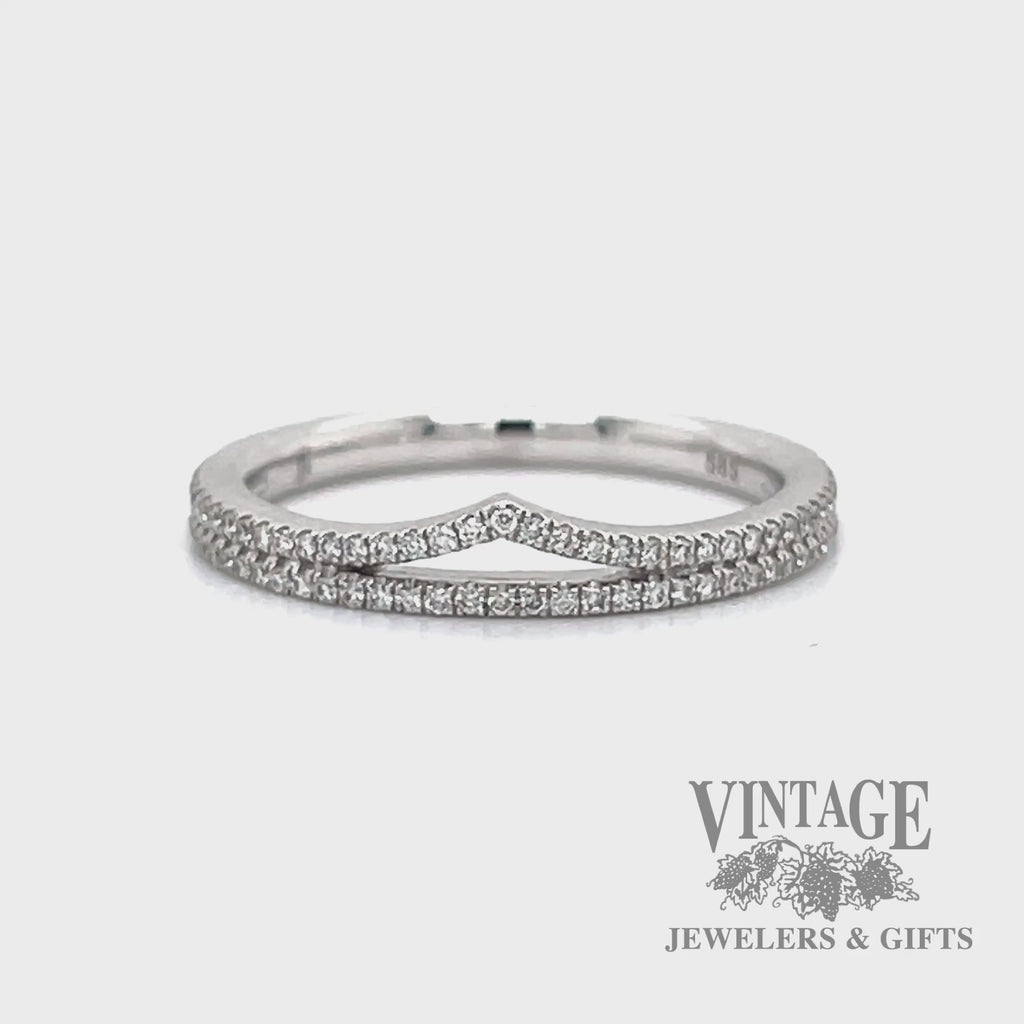 Two line pointed and straight 14k white gold diamond ring band video