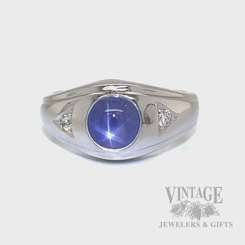 Blue Star Sapphire Diamond Accented 14k White Gold Ring Star Show
