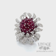 Ruby and Diamond Floral 18k White Gold Ring Video