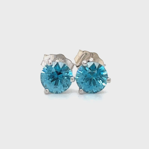 1.54 CTW Blue zircon 5mm round 14KW gold martini stud earrings  video