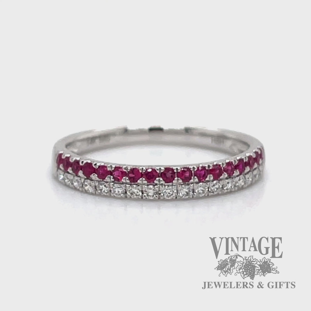 Video Diamond and ruby 14k white gold ring band