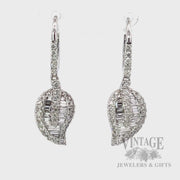 Dangle Diamond Leaf 18k White Gold Earrings Video