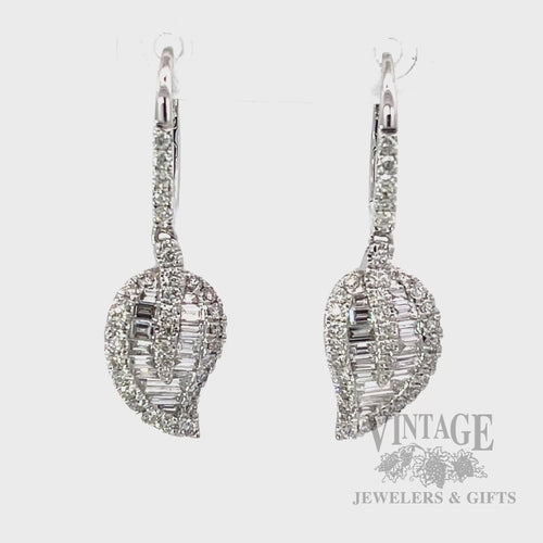 Dangle Diamond Leaf 18k White Gold Earrings Video