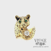 Diamond and emerald 18k gold panther ring video
