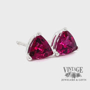 Pink tourmaline 1.5 ctw trillion 14kw gold stud earrings video