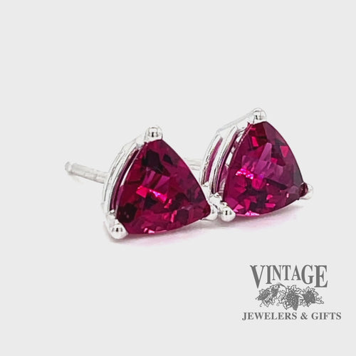 Pink tourmaline 1.5 ctw trillion 14kw gold stud earrings video