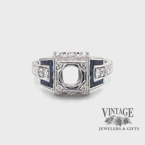 Art deco inspired diamond and sapphire 14kw gold ring video