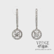 1.3 CTW natural diamond halo 18kw gold drop earrings. video