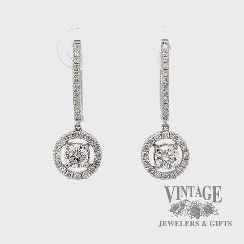 1.3 CTW natural diamond halo 18kw gold drop earrings. video