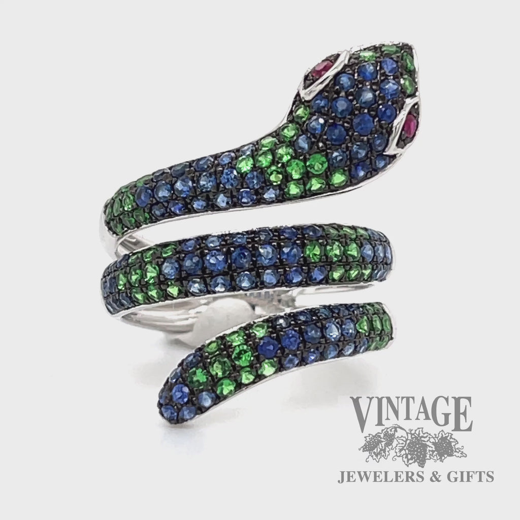 Snake sapphire, tsavorite and ruby 18kw gold ring video