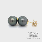12 mm Tahitian pearl 18k gold stud earrings video