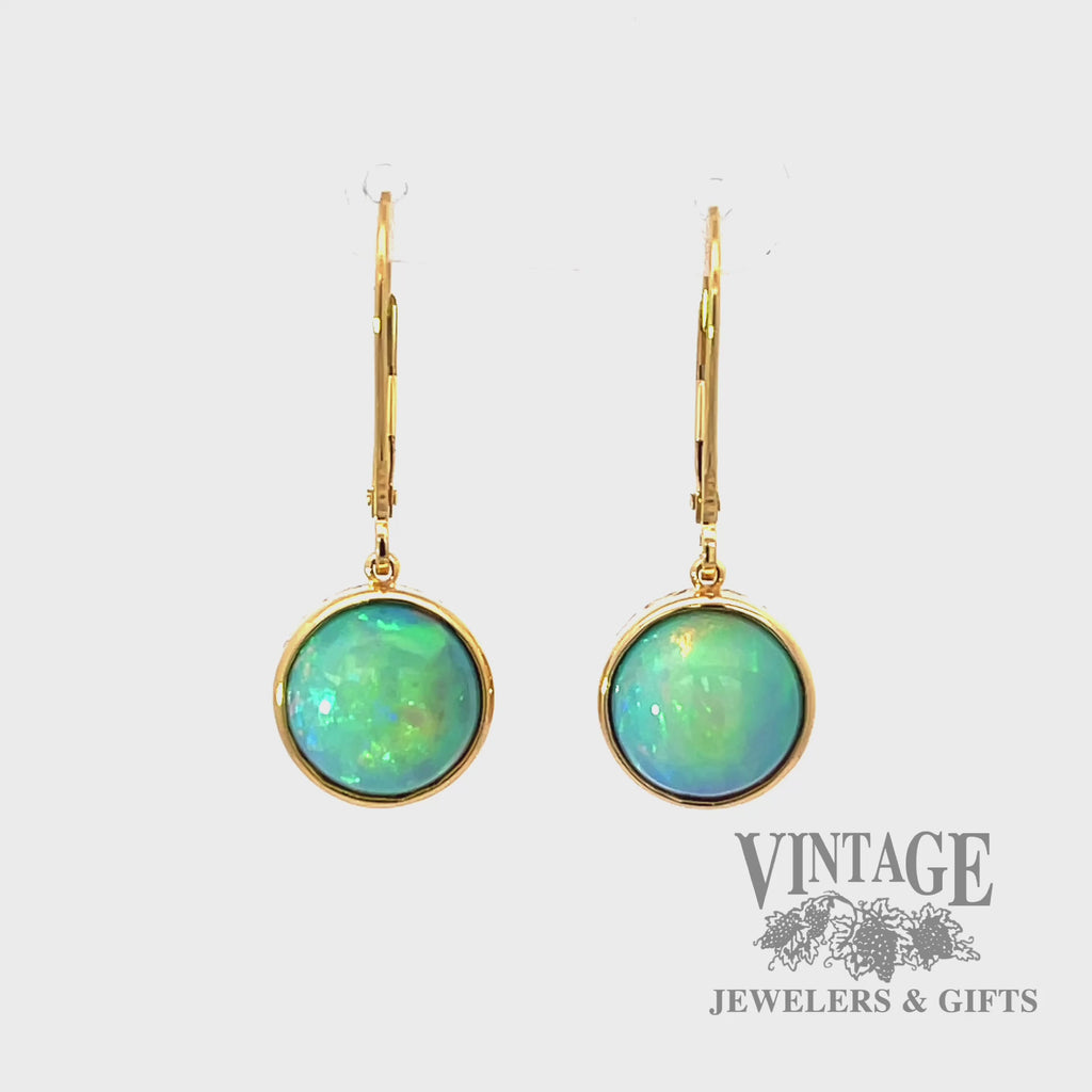 Ethiopian opal 10 mm round cabochon drop earrings video