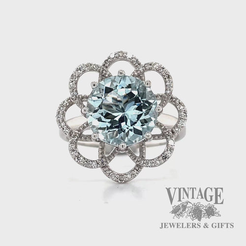 Aquamarine and diamond 14k white gold flower ring video