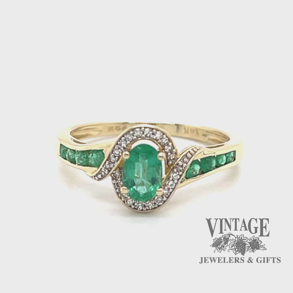 Emerald and diamond bypass 14k gold ring video