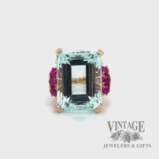 Aquamarine and star ruby 14k rose gold ring video