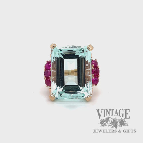 Aquamarine and star ruby 14k rose gold ring video