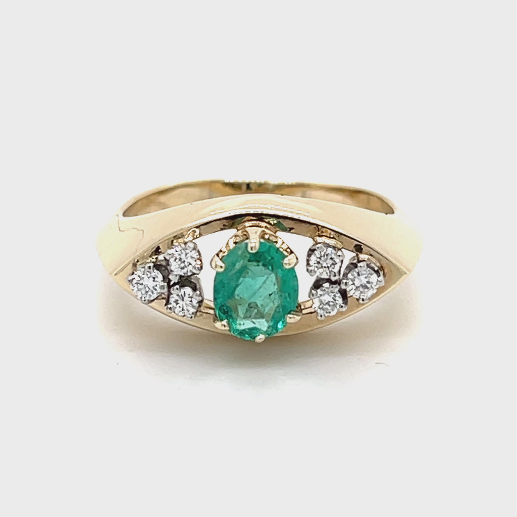 Oval emerald and diamond 14ky gold ring video