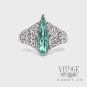 Teardrop Paraiba Pave 18k White Gold Ring Video