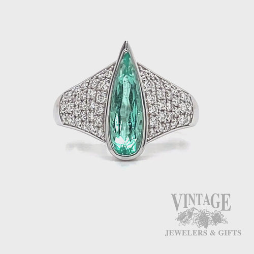 Teardrop Paraiba Pave 18k White Gold Ring Video