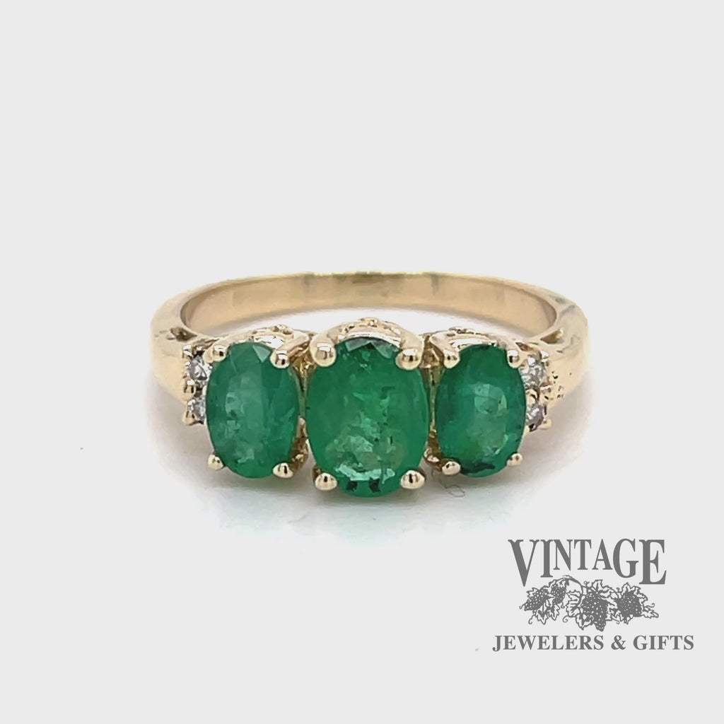 Three stone emerald and diamond 14ky ring video