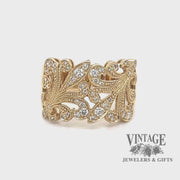 Fleur de lis diamond filigree 14ky gold ring video