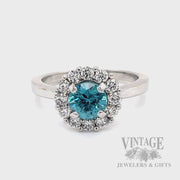 Blue Zircon 14k white gold and diamond halo ring video