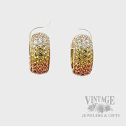 Ombre Yellow to Orange Sapphire and Diamond 18k Gold Huggie Earrings Video
