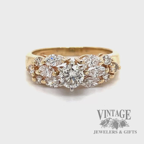 Diamond marquis cluster 14k gold ring fideo