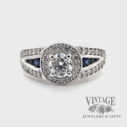 Diamond 1.05 CTW. and sapphire 18k white gold halo ring video