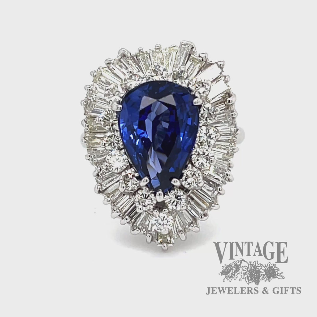 Pear shaped natural sapphire and diamond ballerina ring video