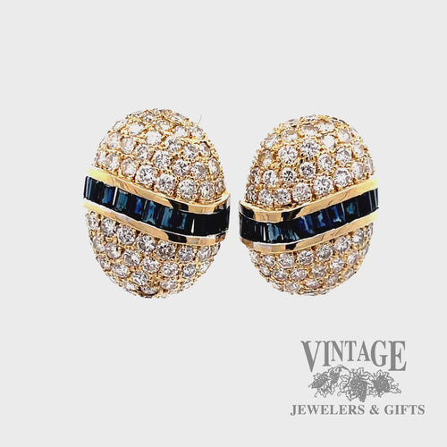 Blue Sapphire and diamond accent oval earrings in 14k yellow gold video