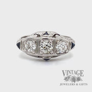 Antique 1.06 ctw old european diamond and sapphire 14k gold ring video