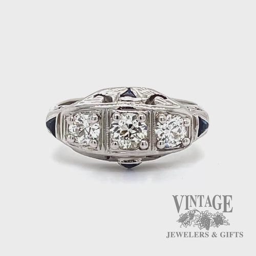 Antique 1.06 ctw old european diamond and sapphire 14k gold ring video