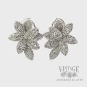 Diamond Pave Leaves 14k White Gold Earrings Front View