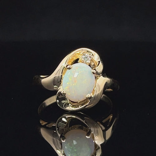 Opal and diamond 14k gold freeform ring video