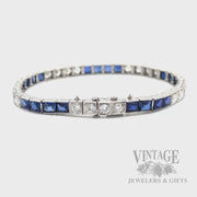 7" Antique diamond and sapphire hand engraved platinum bracelet. video