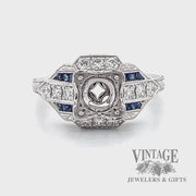 Vintage inspired diamond and sapphire semi mount 14k gold ring video