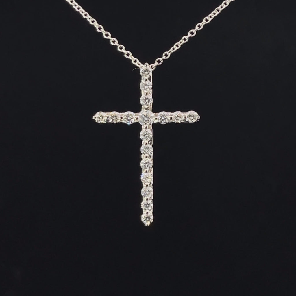 Diamond and 14k white gold cross necklace video.