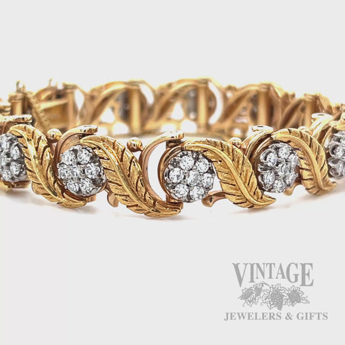 Vintage Jabel Die Struck 14k Gold and Diamond Hand Engraved Feather Bracelet Video